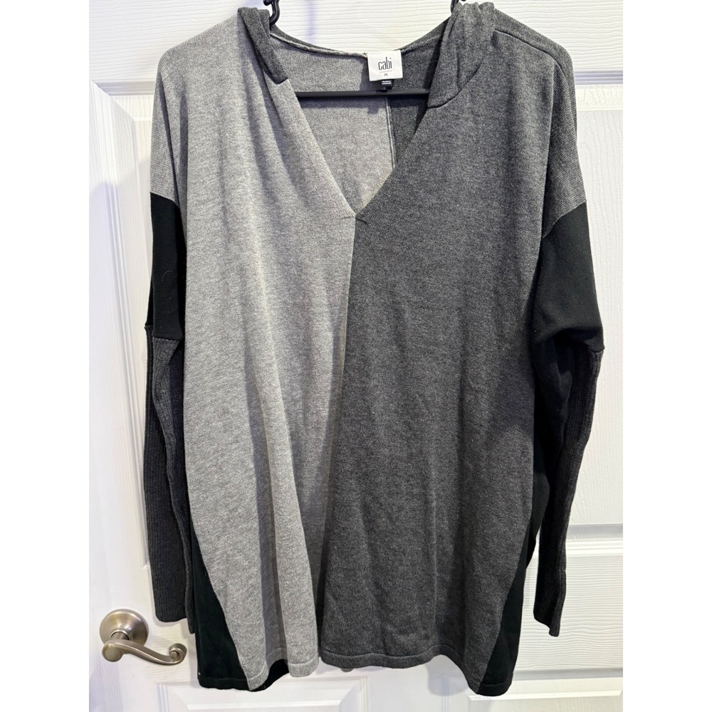 Cabi Replay Hoodie Colorblock V-Neck Knit Sweater Grey Black Mens Medium